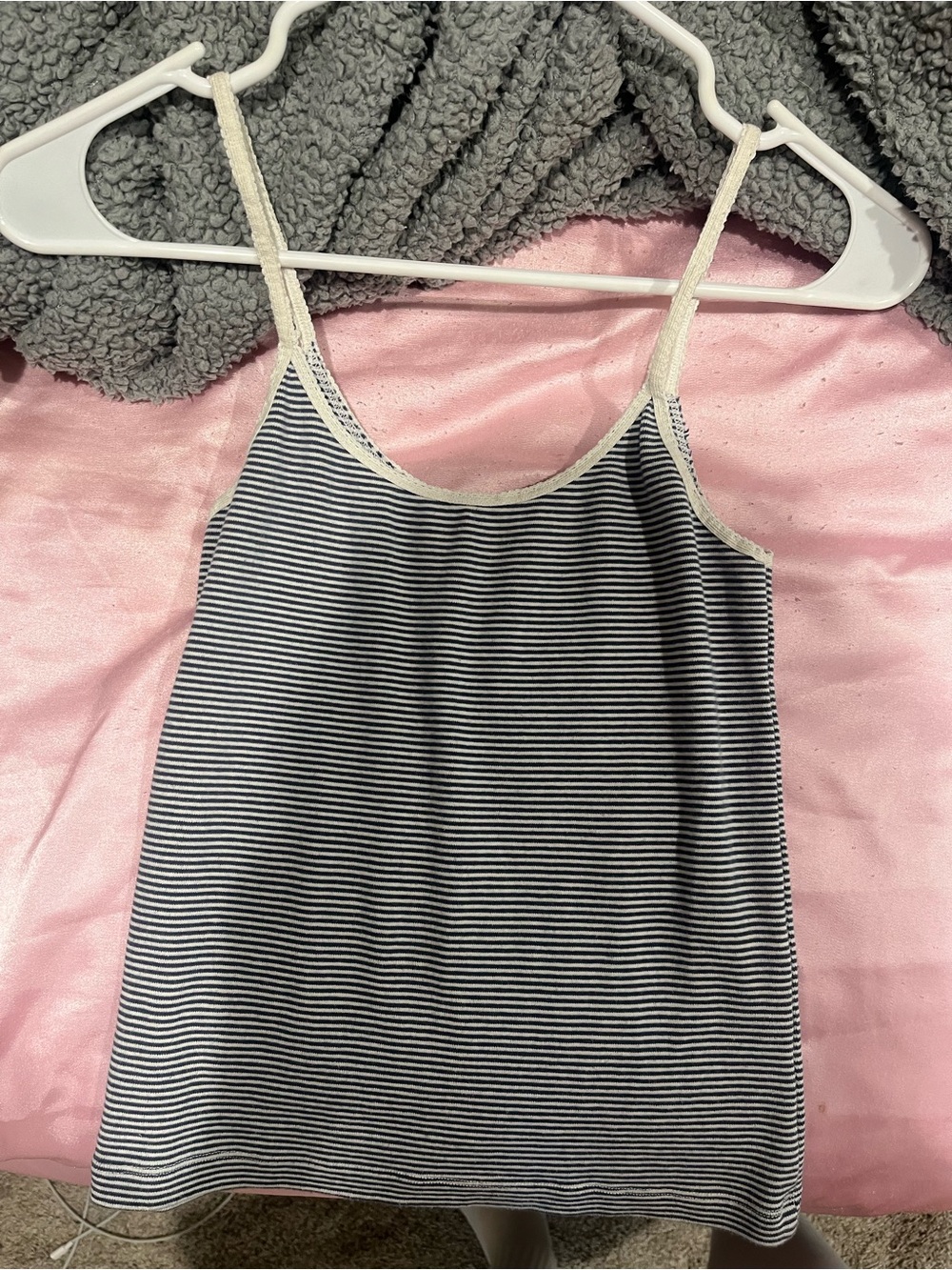 Striped Navy & White Cami Tank with Cream Trim